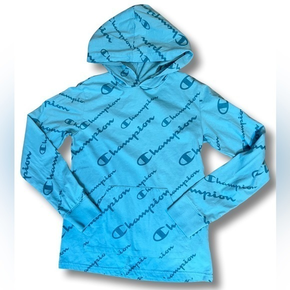 NWOT Champion Logo‎ Hoodie Jersey Knit Long Sleeve Tee Big Kids Unisex M - Picture 1 of 11